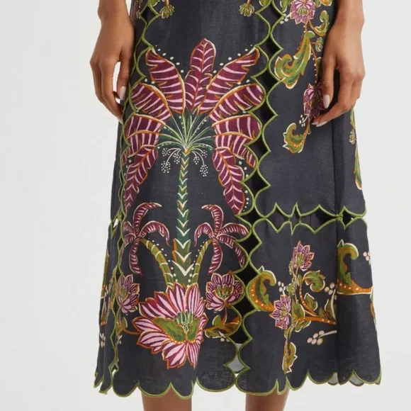 Farm Rio linen midi dress with embroidery NWT Sz XS - Picture 7 of 8